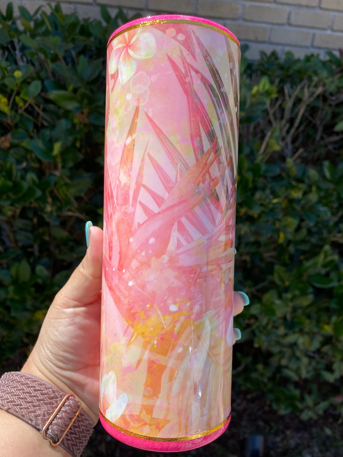 20 oz "Take me to Paradise" Hot Pink Gold Beach Vibes Double Wall Stainless Steel Tumbler RTS Ready to Ship