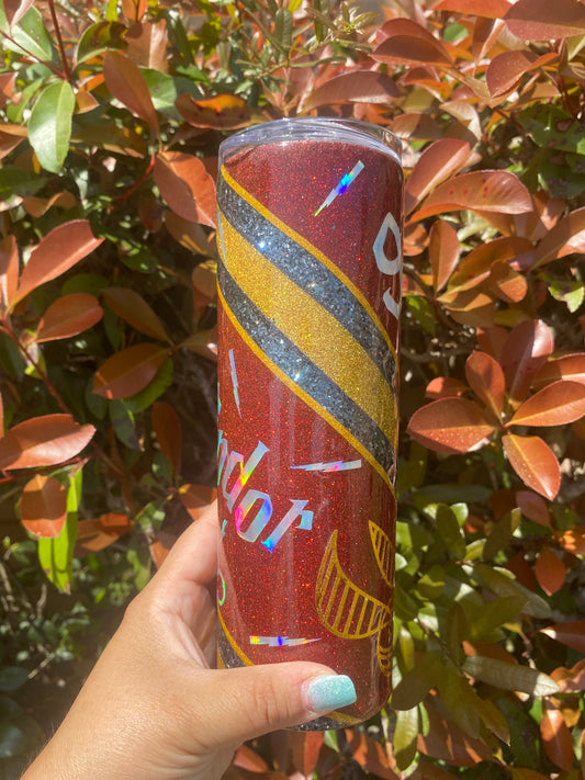 20 oz "Gryffindor" Hot Pink Gold Beach Vibes Double Wall Stainless Steel Tumbler RTS Ready to Ship