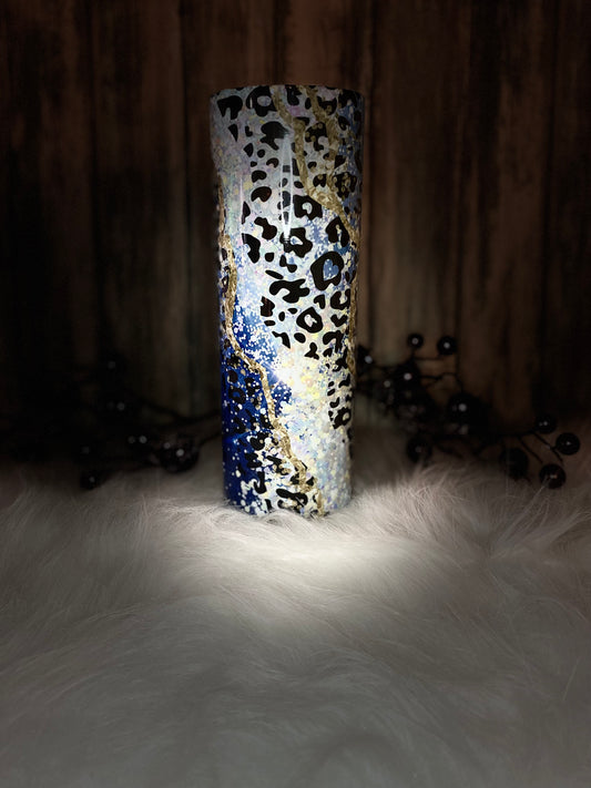 20 oz Blue Cheetah Print with Gold Double Wall Stainless Steel Tumbler